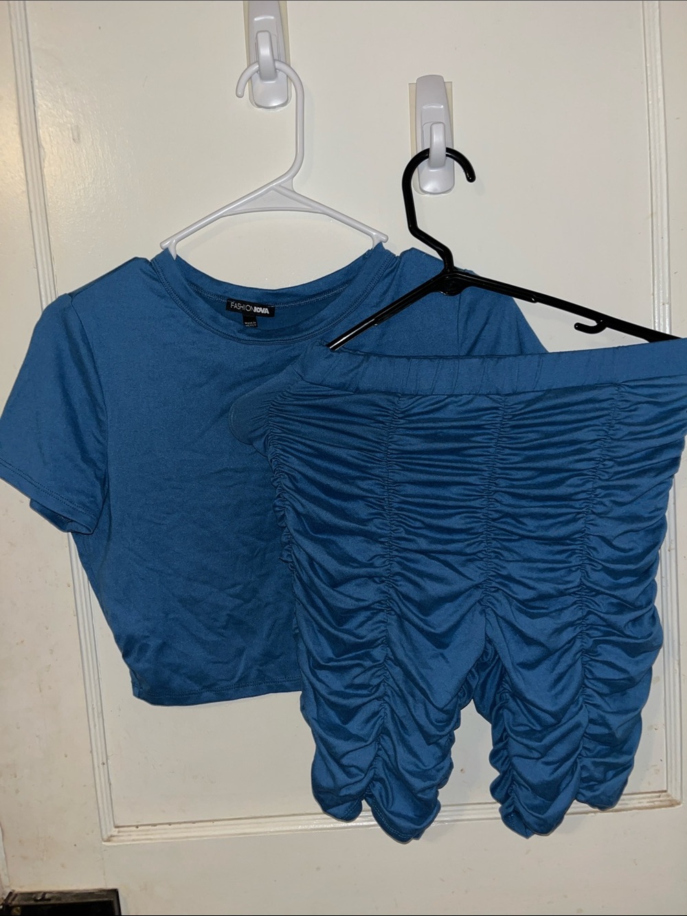 Fashion Nova Teal Blue Ruched Shorts & Crop Tee Set - woman’s